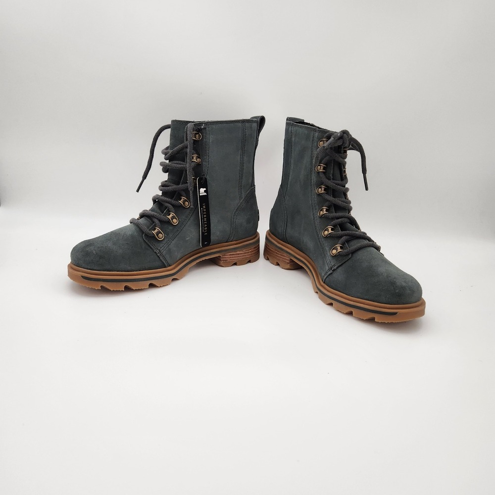 Sorel Lennox Lace Boots Women 8 Gray Waterproof Leather NL4410-367 Lug Sole NWT